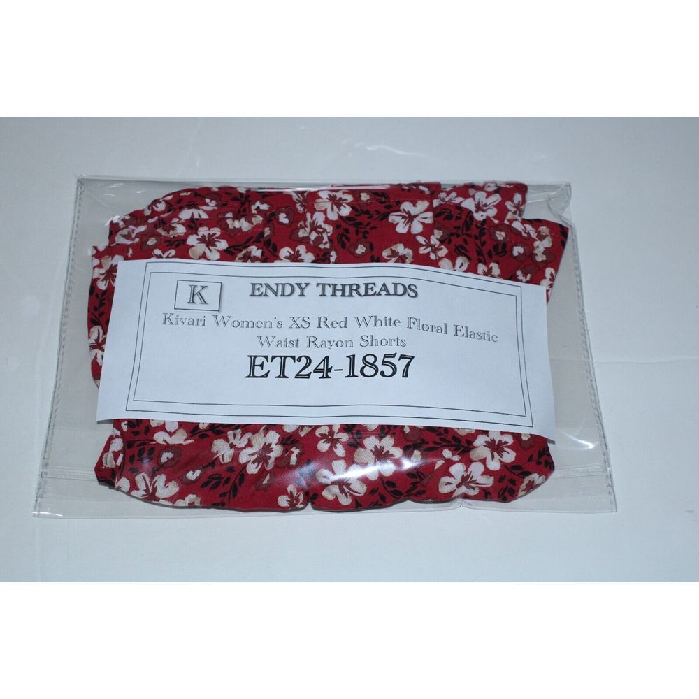 Kivari Women's XS Red White Floral Elastic Waist Rayon Shorts - Picture 10 of 10